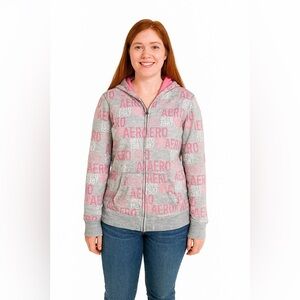 Aeropostale Gray and Pink Patterned Hoodie